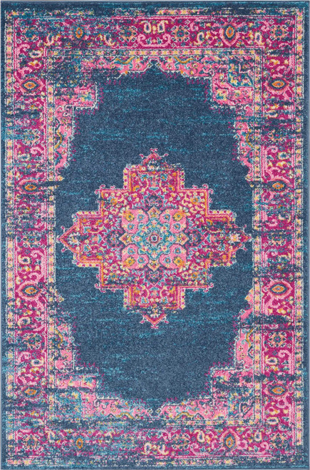 Homeroots Home Decor Blue and Pink Medallion Area Rug, 4 x 6 Inch