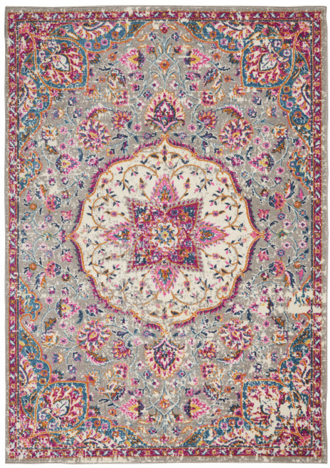 5' X 7' Gray And Ivory Medallion Area Rug