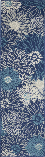 Homeroots Home Decor Navy and Ivory Floral Runner Rug, 2 x 8 Inch