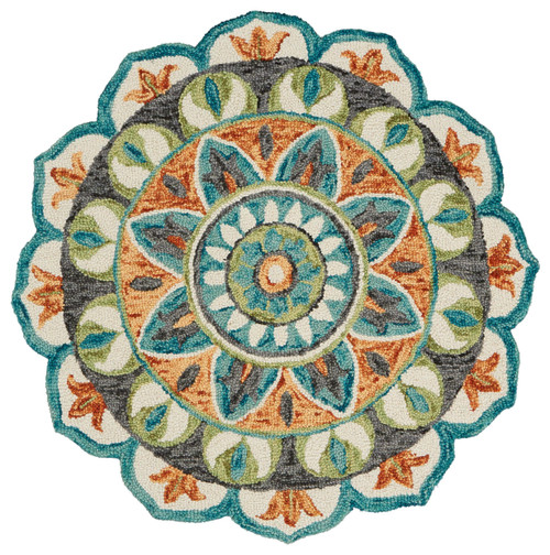 Homeroots Home Decor 4 Inch Round Blue And Orange Medallion Area Rug