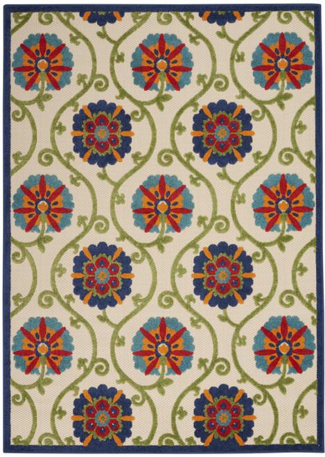 4' X 6' Ivory And Blue Indoor Outdoor Area Rug - Ivory, Blue