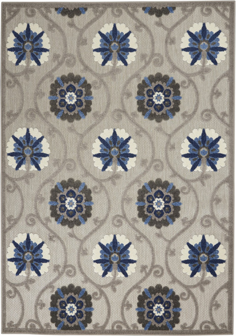 5' X 8' Blue And Gray Floral Indoor Outdoor Area Rug - Blue, Gray