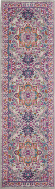 Homeroots Home Decor Light Gray and Pink Medallion Runner Rug, 2 x 8 Inch