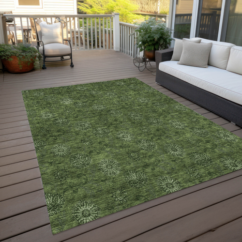3' X 5' Olive Green And Green Floral Washable Indoor Outdoor Area Rug