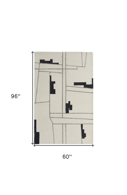 5' X 8' Gray and Ivory Wool Abstract Hand Tufted Area Rug