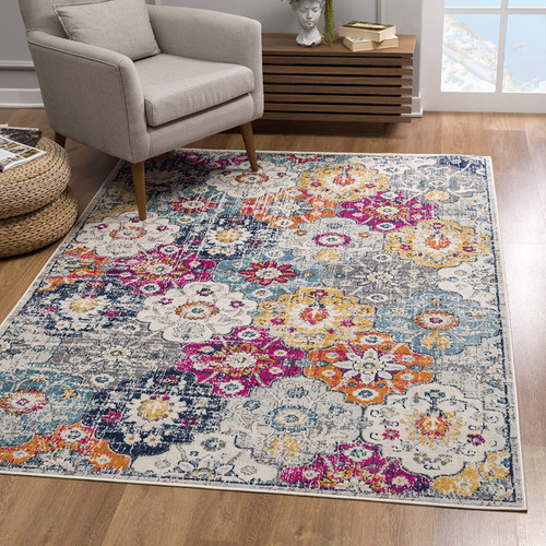 5’ X 8’ Rust Distressed Floral Area Rug