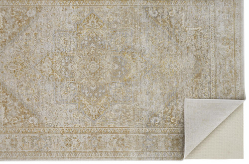 7' X 10' Gold and Ivory Floral Non Skid Area Rug