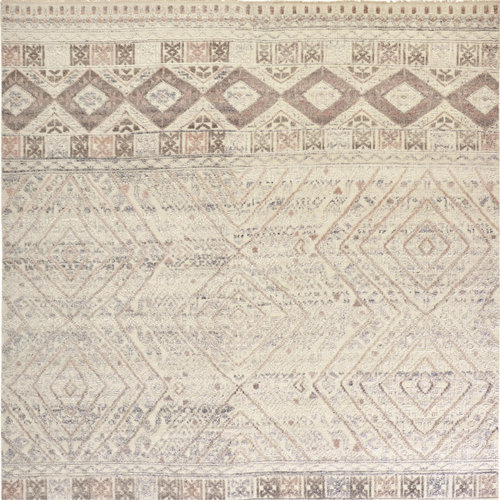 4' X 6' Gray Ivory And Pink Geometric Hand Knotted Area Rug