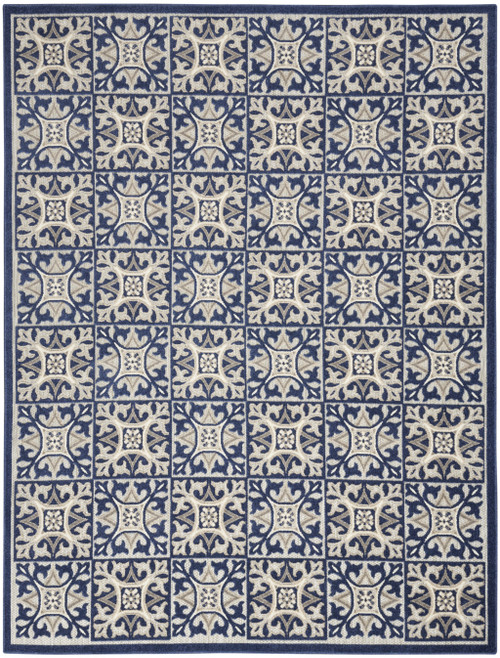 5' X 8' Blue Fleur De Lis Stain Resistant Non Skid Area Rug