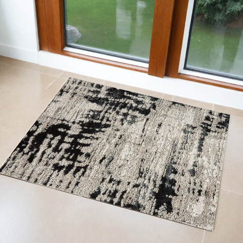 2' X 3' Black Gray And White Abstract Area Rug
