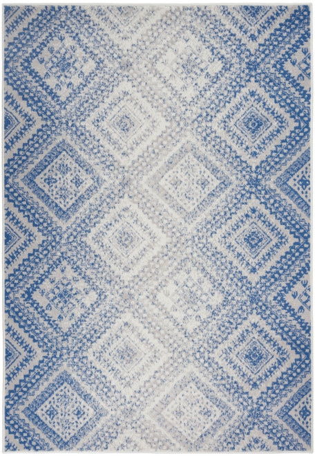 6' X 9' Ivory And Blue Geometric Area Rug Polypropylene Decor