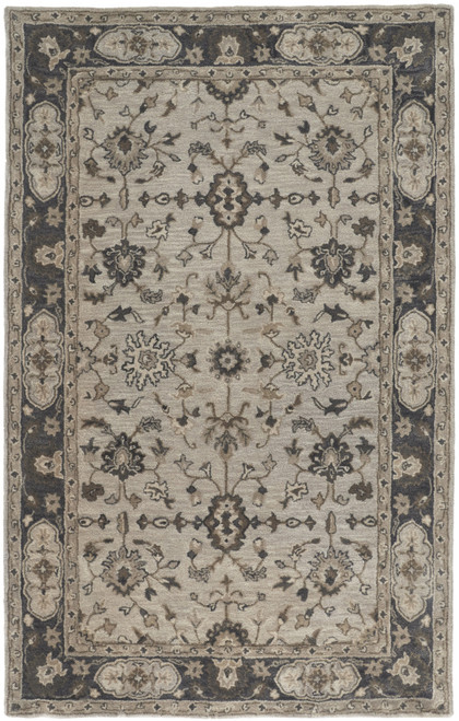 2' X 3' Gray Ivory And Taupe Wool Floral Tufted Handmade Stain Resistant Area Rug