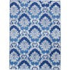 6' X 9' Blue And Ivory Damask Distressed Area Rug
