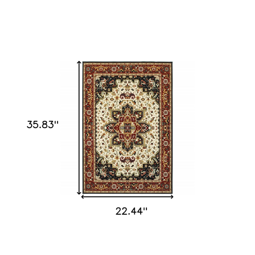 2' X 3' Red And Ivory Oriental Area Rug
