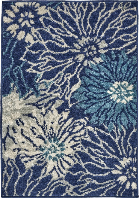 2' X 3' Blue And Ivory Floral Area Rug