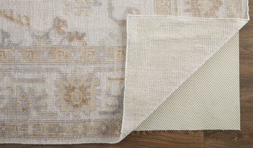 2' X 3' Ivory And Orange Floral Hand Knotted Stain Resistant Area Rug