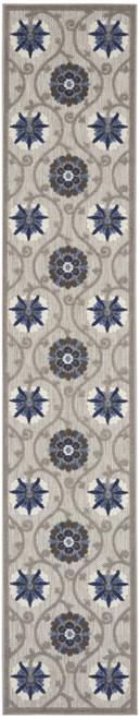 12' Blue And Gray Indoor Outdoor Runner Rug - Blue, Gray