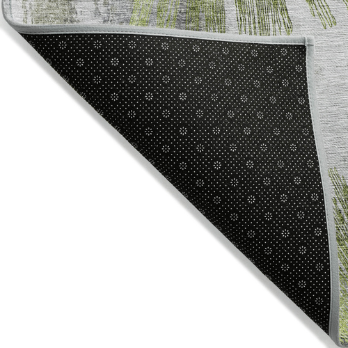 10' X 14' Artichoke Green Gray And Charcoal Abstract Washable Indoor Outdoor Area Rug