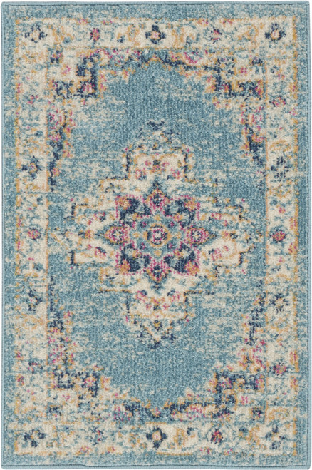 2' X 3' Blue And Ivory Southwestern Distressed Area Rug