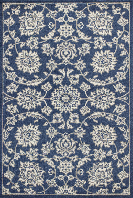 3' X 5' Blue And Ivory Floral Medallion Area Rug