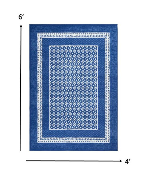 4' X 6' Blue And White Geometric Area Rug