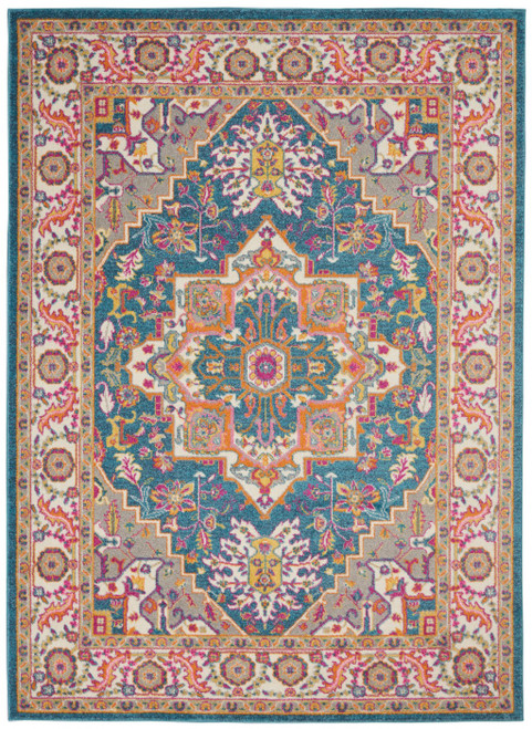 Homeroots Home Decor Teal and Pink Medallion Area Rug, 5 x 7 Inch