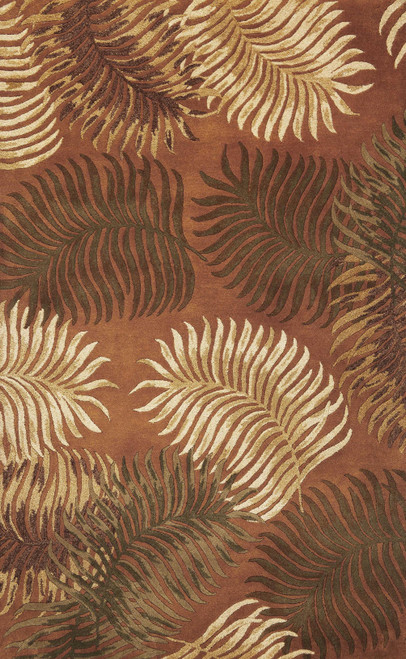 3' X 4' Rust Orange And Green Wool Botanical Leaves Hand Tufted Area Rug