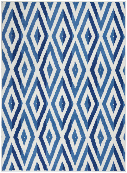6' X 9' Ivory And Blue Geometric Area Rug Polypropylene Classic Design