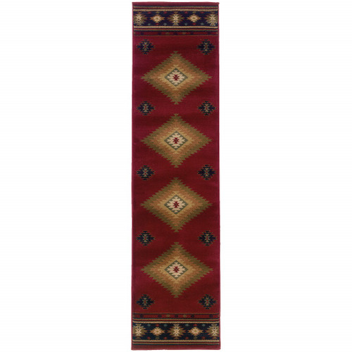 2' X 8' Red And Beige Ikat Pattern Runner Rug