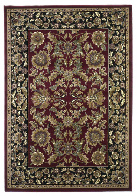 3' X 5' Red And Black Floral Medallion Area Rug