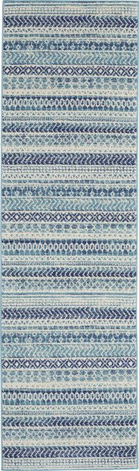 8' Navy Blue And Ivory Southwestern Runner Rug