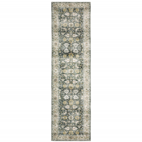 8' Charcoal Oriental Printed Non Skid Runner Rug