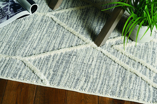8' Gray and Ivory Abstract Runner Rug