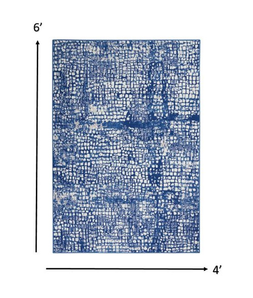 4' X 6' Ivory And Blue Geometric Area Rug Polypropylene Modern Style