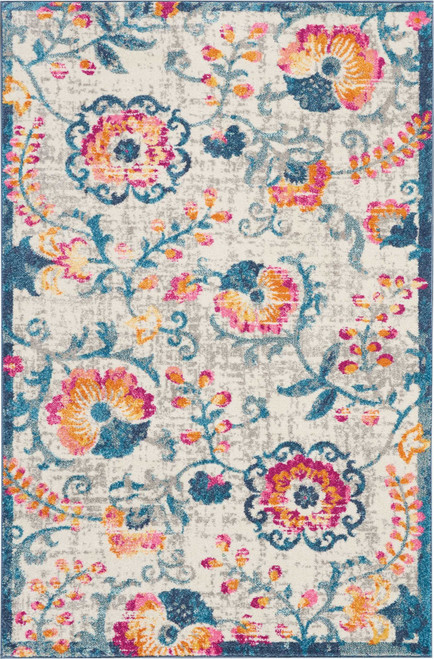 4' X 6' Ivory And Blue Floral Area Rug Polypropylene Home Accent