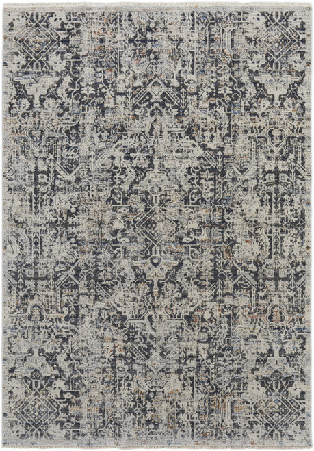2' X 3' Ivory Gray And Taupe Abstract Power Loom Distressed Area Rug With Fringe