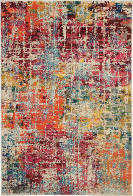 4' X 6' Pink Abstract Power Loom Distressed Non Skid Area Rug
