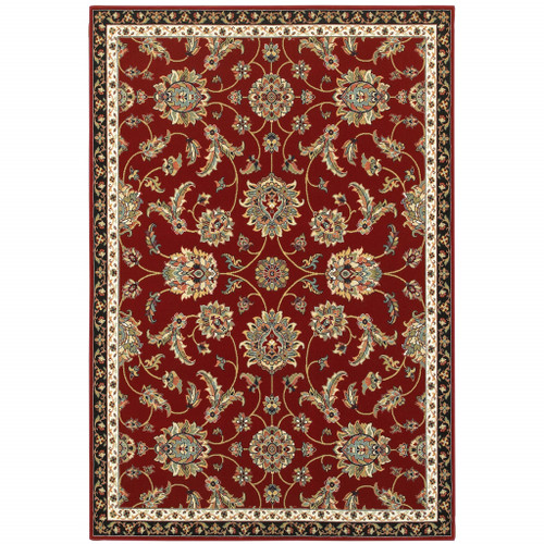 4' X 6' Red Black Blue Ivory Green And Salmon Oriental Power Loom Stain Resistant Area Rug