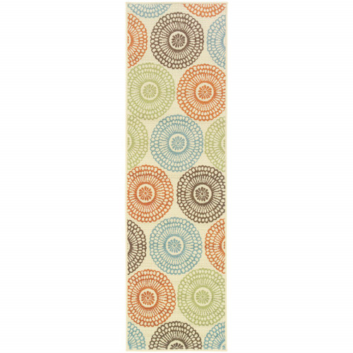 8' Beige Indoor Outdoor Runner Rug