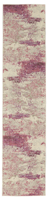 2' X 8' Ivory And Pink Abstract Power Loom Non Skid Runner Rug
