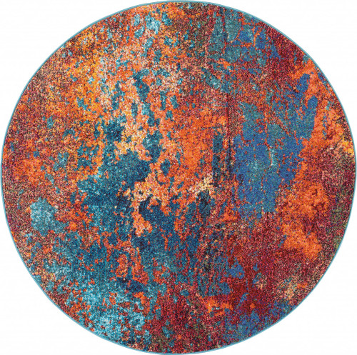 4' X 4' Atlantic Round Abstract Power Loom Non Skid Area Rug