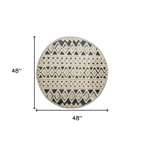 4' Round Blue and Cream Stripe Diamond Area Rug