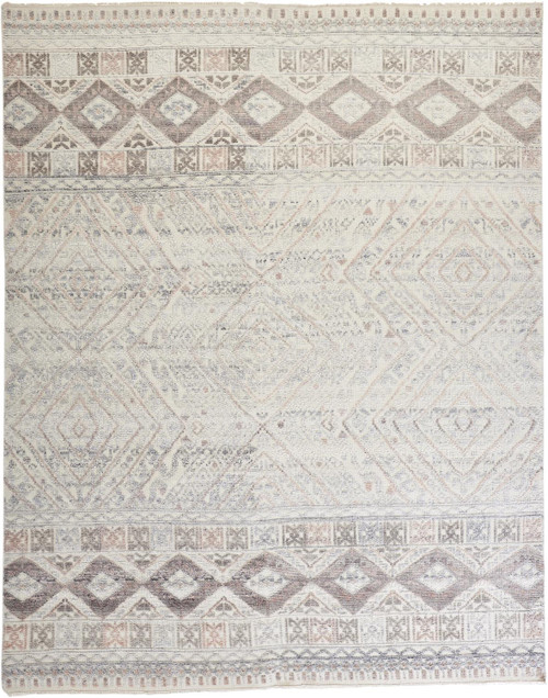 2' X 3' Gray and Ivory Geometric Hand Knotted Area Rug