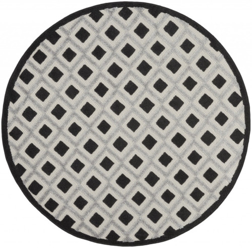 4' Black And White Round Indoor Outdoor Area Rug