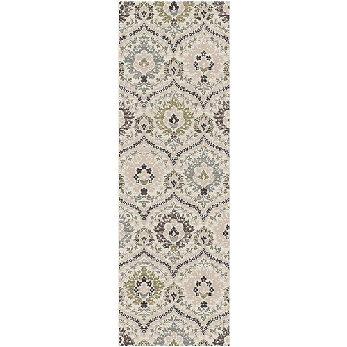 10' Black Ivory And Gray Floral Runner Rug