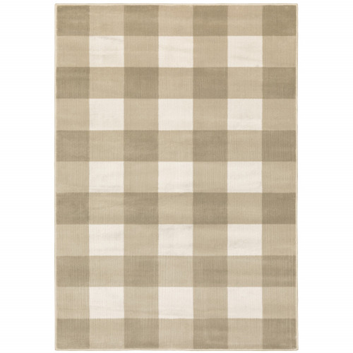 4' X 6' Beige And Ivory Geometric Power Loom Stain Resistant Area Rug
