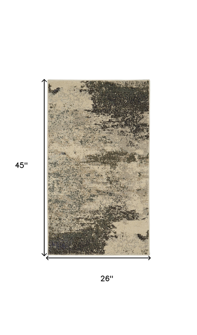 2' X 4' Ivory And Grey Abstract Power Loom Non Skid Area Rug