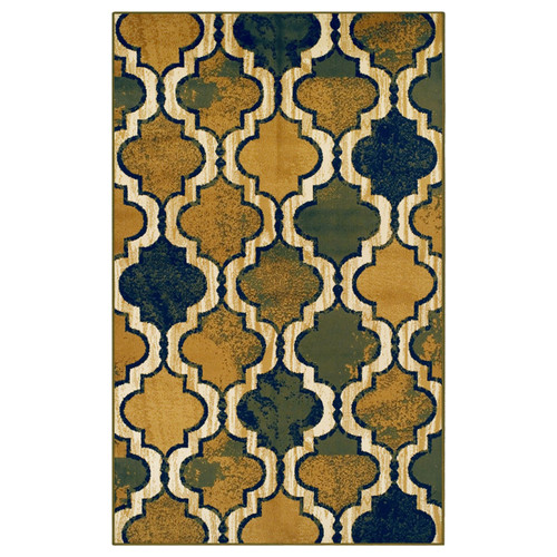 8' X 10' Green Brown And Ivory Quatrefoil Distressed Area Rug