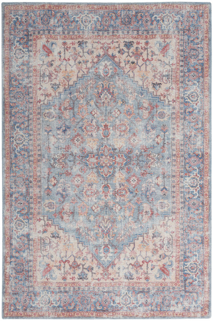 5' X 7' Blue Oriental Power Loom Distressed Washable Area Rug