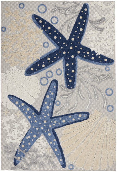 4' X 6' Blue And Gray Indoor Outdoor Area Rug - Blue, Gray